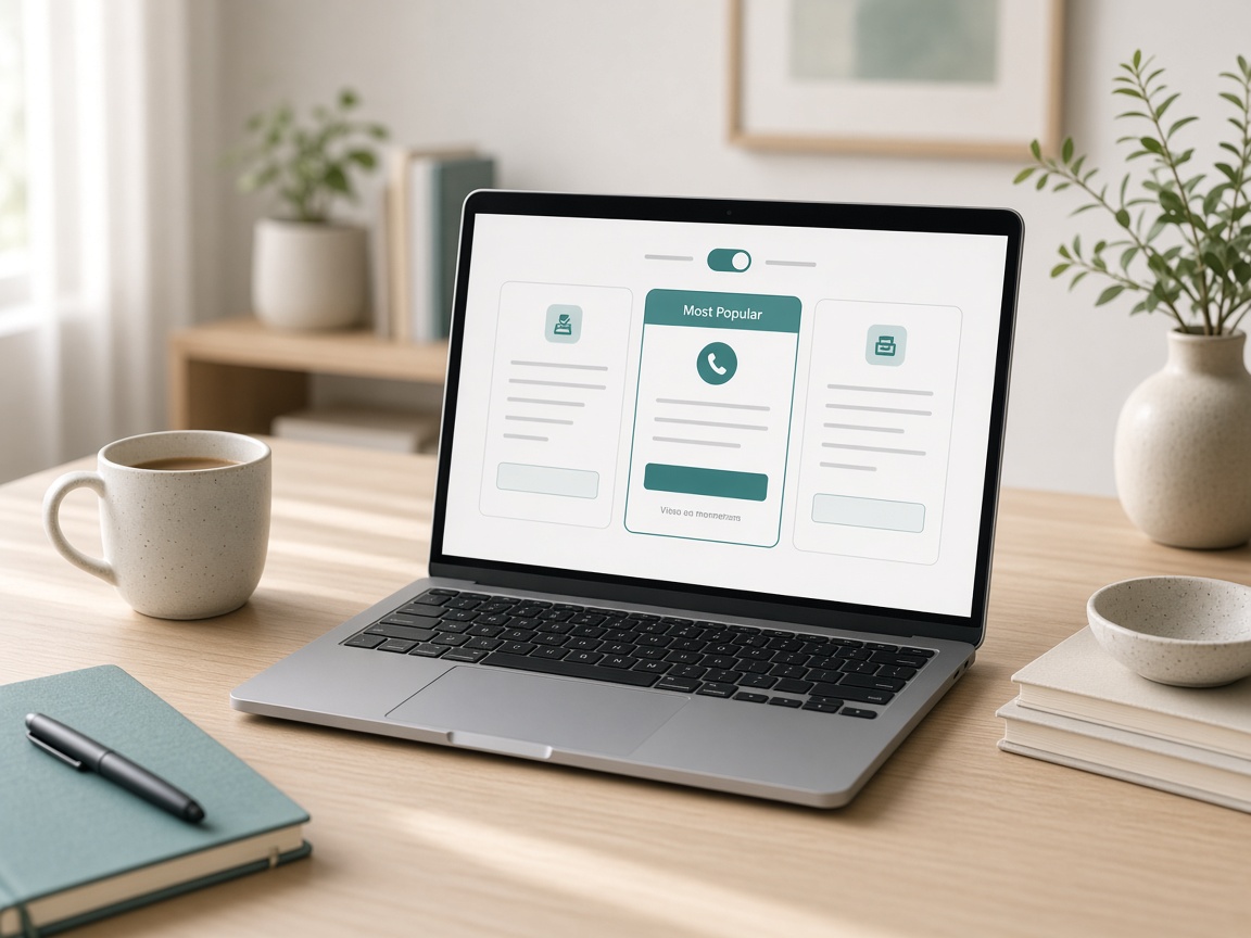 Laptop on a desk showing a calm subscription plan selection screen